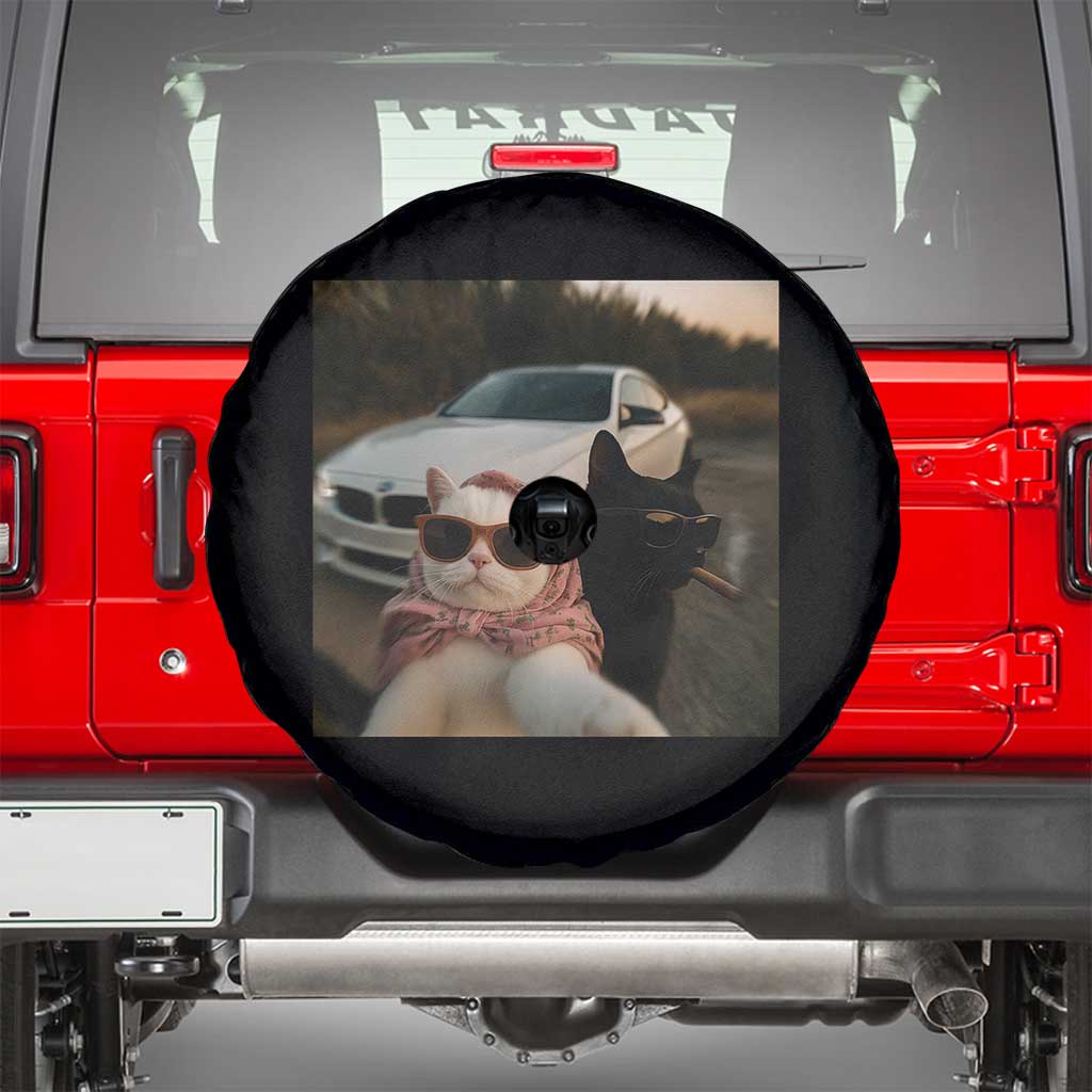 Cats Selfie Meme Spare Tire Cover Funny Black Cat Smoking Cigarette With Car TS14 Black Print Your Wear