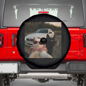 Cats Selfie Meme Spare Tire Cover Funny Black Cat Smoking Cigarette With Car TS14 Black Print Your Wear