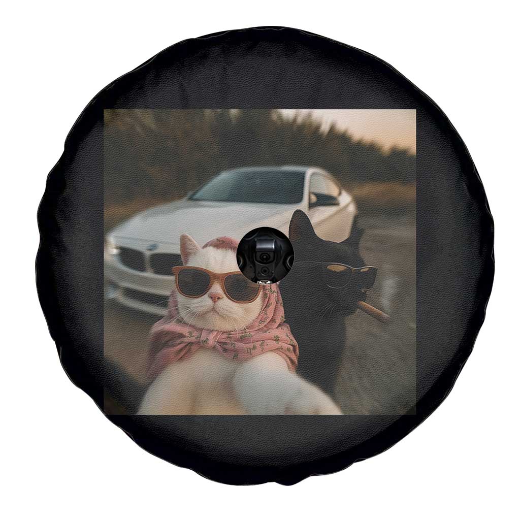 Cats Selfie Meme Spare Tire Cover Funny Black Cat Smoking Cigarette With Car TS14 Print Your Wear