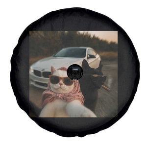Cats Selfie Meme Spare Tire Cover Funny Black Cat Smoking Cigarette With Car TS14 Print Your Wear