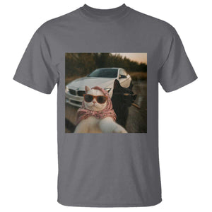 Cats Selfie Meme T Shirt Funny Black Cat Smoking Cigarette With Car TS14 Charcoal Print Your Wear