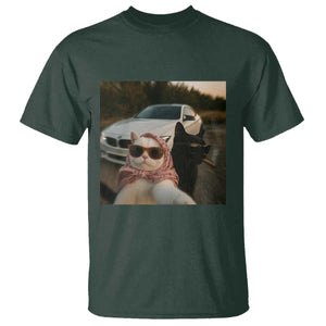 Cats Selfie Meme T Shirt Funny Black Cat Smoking Cigarette With Car TS14 Dark Forest Green Print Your Wear