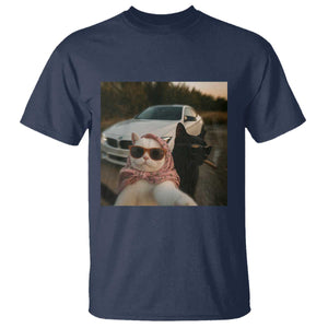 Cats Selfie Meme T Shirt Funny Black Cat Smoking Cigarette With Car TS14 Navy Print Your Wear