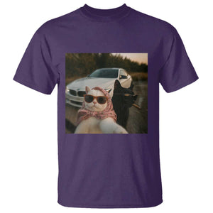 Cats Selfie Meme T Shirt Funny Black Cat Smoking Cigarette With Car TS14 Purple Print Your Wear