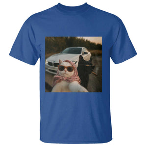 Cats Selfie Meme T Shirt Funny Black Cat Smoking Cigarette With Car TS14 Royal Blue Print Your Wear