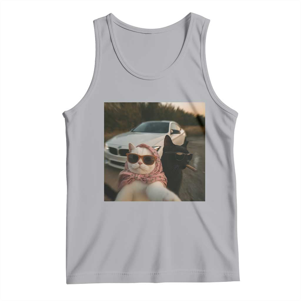 Cats Selfie Meme Tank Top Funny Black Cat Smoking Cigarette With Car TS14 Athletic Heather Print Your Wear
