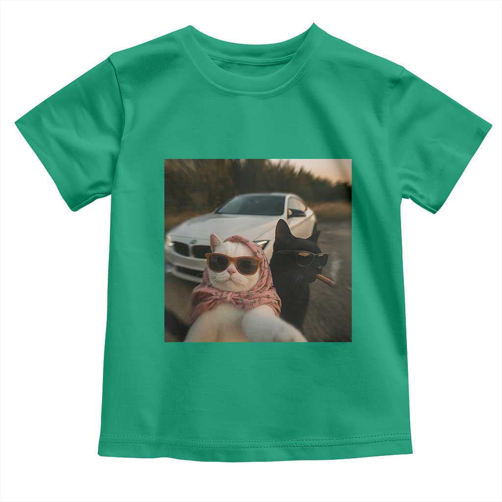 Cats Selfie Meme Toddler T Shirt Funny Black Cat Smoking Cigarette With Car TS14 Irish Green Print Your Wear