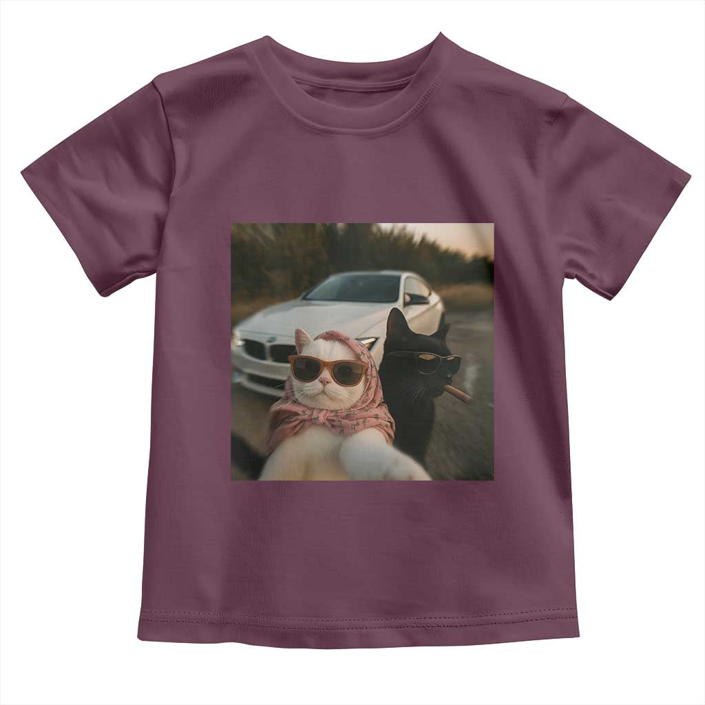 Cats Selfie Meme Toddler T Shirt Funny Black Cat Smoking Cigarette With Car TS14 Maroon Print Your Wear