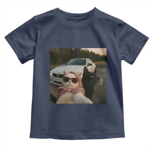 Cats Selfie Meme Toddler T Shirt Funny Black Cat Smoking Cigarette With Car TS14 Navy Print Your Wear