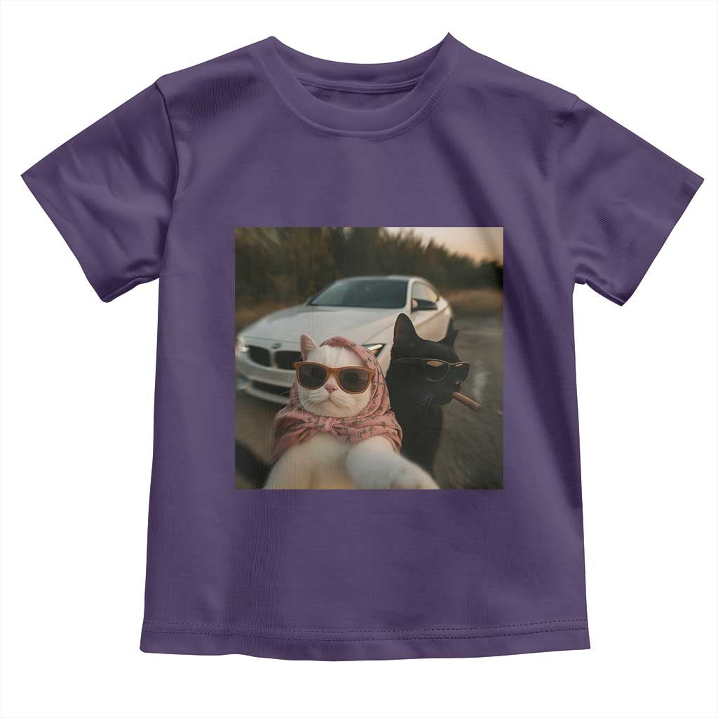 Cats Selfie Meme Toddler T Shirt Funny Black Cat Smoking Cigarette With Car TS14 Purple Print Your Wear