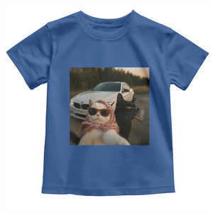 Cats Selfie Meme Toddler T Shirt Funny Black Cat Smoking Cigarette With Car TS14 Royal Blue Print Your Wear