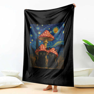 Cute Black Cat Mushroom Throw Blanket Stary Night Vangogh Amanita Muscaria TS14 Print Your Wear