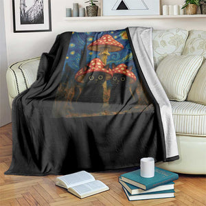 Cute Black Cat Mushroom Throw Blanket Stary Night Vangogh Amanita Muscaria TS14 Print Your Wear