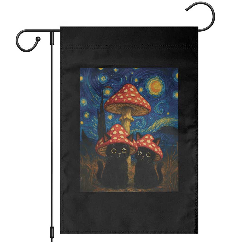 Cute Black Cat Mushroom Garden Flag Stary Night Vangogh Amanita Muscaria TS14 Black Print Your Wear
