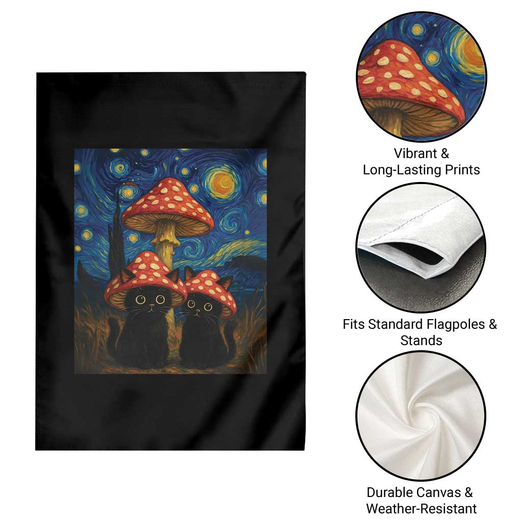 Cute Black Cat Mushroom Garden Flag Stary Night Vangogh Amanita Muscaria TS14 Print Your Wear