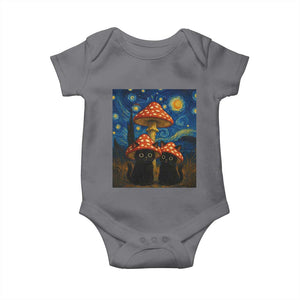 Cute Black Cat Mushroom Baby Onesie Stary Night Vangogh Amanita Muscaria TS14 Charcoal Print Your Wear