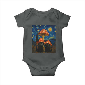 Cute Black Cat Mushroom Baby Onesie Stary Night Vangogh Amanita Muscaria TS14 Dark Heather Print Your Wear