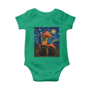 Cute Black Cat Mushroom Baby Onesie Stary Night Vangogh Amanita Muscaria TS14 Irish Green Print Your Wear