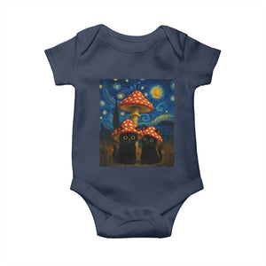 Cute Black Cat Mushroom Baby Onesie Stary Night Vangogh Amanita Muscaria TS14 Navy Print Your Wear