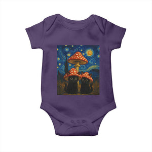 Cute Black Cat Mushroom Baby Onesie Stary Night Vangogh Amanita Muscaria TS14 Purple Print Your Wear