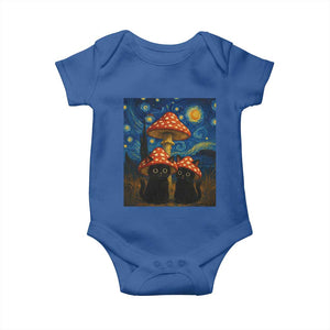 Cute Black Cat Mushroom Baby Onesie Stary Night Vangogh Amanita Muscaria TS14 Royal Blue Print Your Wear