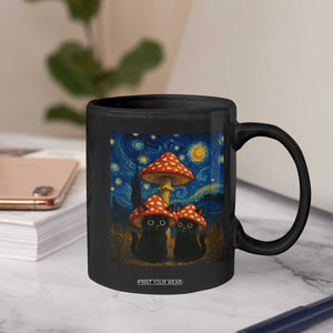 Cute Black Cat Mushroom Coffee Mug Stary Night Vangogh Amanita Muscaria TS14 Print Your Wear