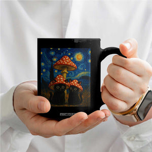 Cute Black Cat Mushroom Coffee Mug Stary Night Vangogh Amanita Muscaria TS14 Print Your Wear