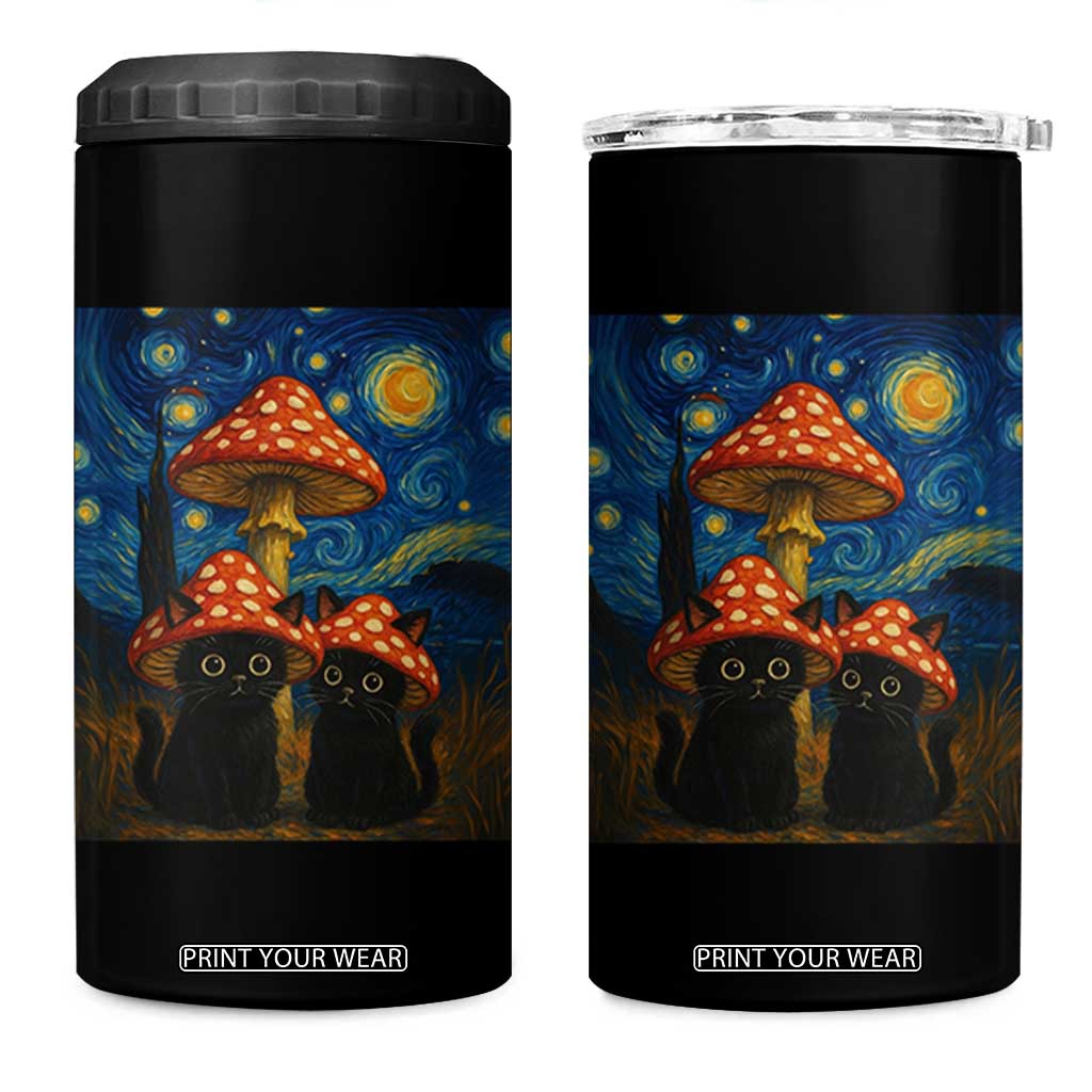 Cute Black Cat Mushroom 4 in 1 Can Cooler Tumbler Stary Night Vangogh Amanita Muscaria TS14 One Size: 16 oz Black Print Your Wear