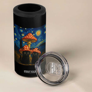 Cute Black Cat Mushroom 4 in 1 Can Cooler Tumbler Stary Night Vangogh Amanita Muscaria TS14 Print Your Wear
