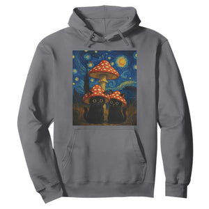 Cute Black Cat Mushroom Hoodie Stary Night Vangogh Amanita Muscaria TS14 Charcoal Print Your Wear