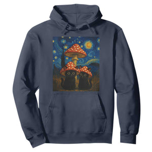 Cute Black Cat Mushroom Hoodie Stary Night Vangogh Amanita Muscaria TS14 Navy Print Your Wear