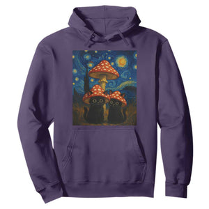 Cute Black Cat Mushroom Hoodie Stary Night Vangogh Amanita Muscaria TS14 Purple Print Your Wear