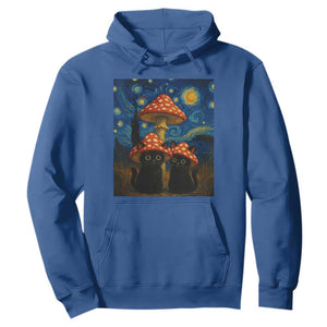 Cute Black Cat Mushroom Hoodie Stary Night Vangogh Amanita Muscaria TS14 Royal Blue Print Your Wear