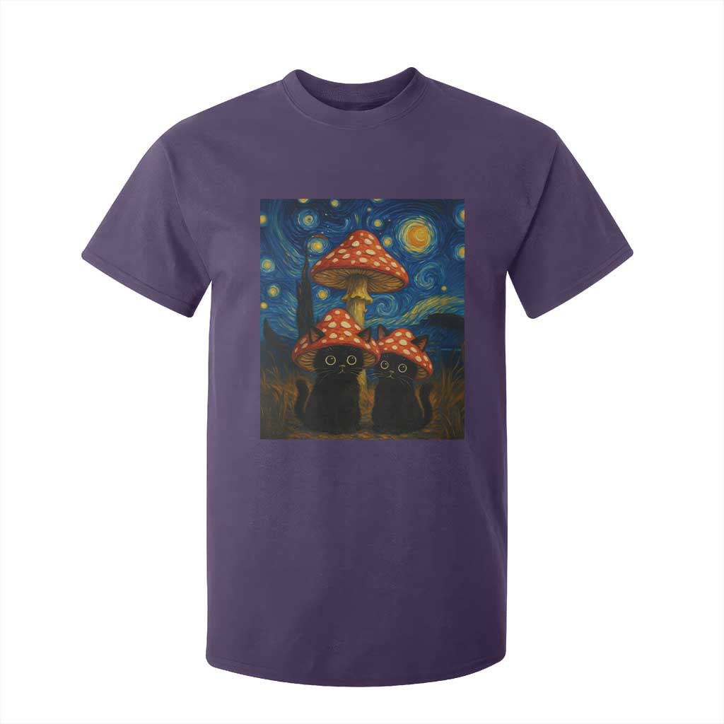 Cute Black Cat Mushroom T Shirt For Kid Stary Night Vangogh Amanita Muscaria TS14 Purple Print Your Wear
