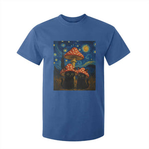 Cute Black Cat Mushroom T Shirt For Kid Stary Night Vangogh Amanita Muscaria TS14 Royal Blue Print Your Wear