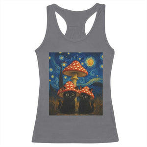 Cute Black Cat Mushroom Racerback Tank Top Stary Night Vangogh Amanita Muscaria TS14 Charcoal Print Your Wear