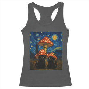 Cute Black Cat Mushroom Racerback Tank Top Stary Night Vangogh Amanita Muscaria TS14 Dark Heather Print Your Wear