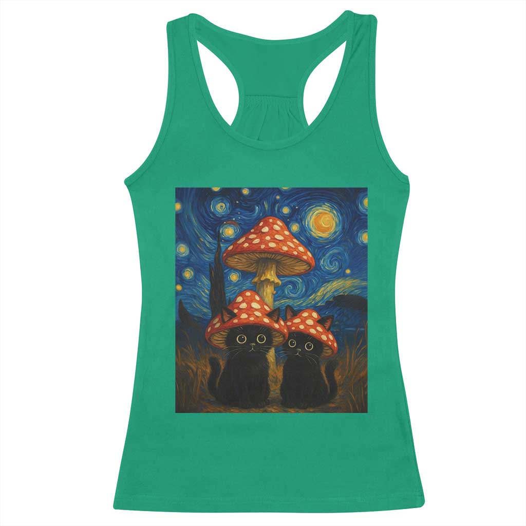 Cute Black Cat Mushroom Racerback Tank Top Stary Night Vangogh Amanita Muscaria TS14 Irish Green Print Your Wear
