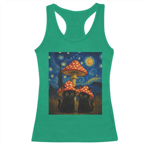 Cute Black Cat Mushroom Racerback Tank Top Stary Night Vangogh Amanita Muscaria TS14 Irish Green Print Your Wear