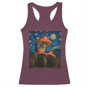 Cute Black Cat Mushroom Racerback Tank Top Stary Night Vangogh Amanita Muscaria TS14 Maroon Print Your Wear
