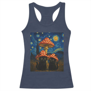 Cute Black Cat Mushroom Racerback Tank Top Stary Night Vangogh Amanita Muscaria TS14 Navy Print Your Wear