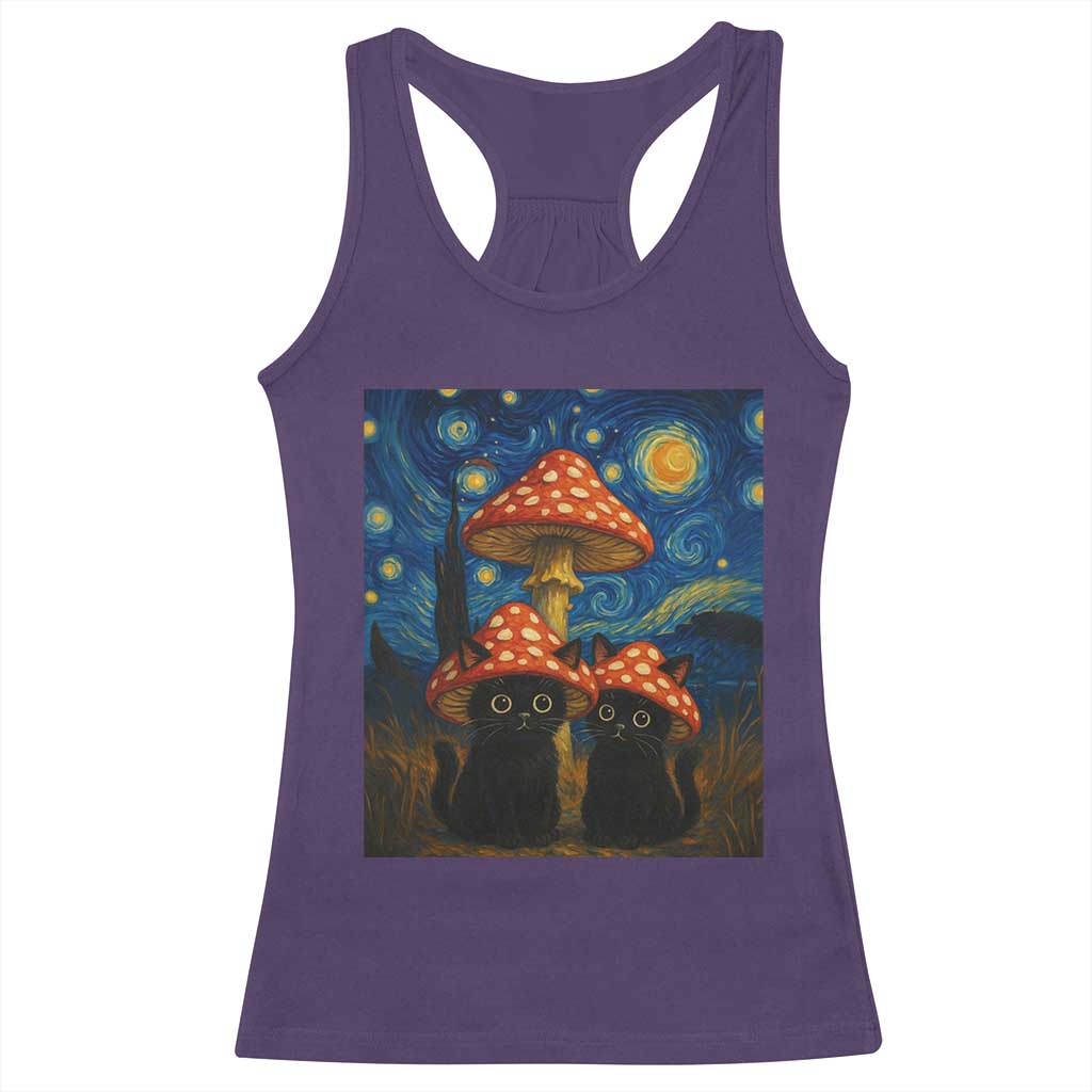 Cute Black Cat Mushroom Racerback Tank Top Stary Night Vangogh Amanita Muscaria TS14 Purple Print Your Wear