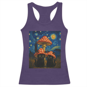Cute Black Cat Mushroom Racerback Tank Top Stary Night Vangogh Amanita Muscaria TS14 Purple Print Your Wear