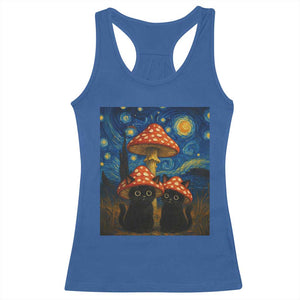 Cute Black Cat Mushroom Racerback Tank Top Stary Night Vangogh Amanita Muscaria TS14 Royal Blue Print Your Wear