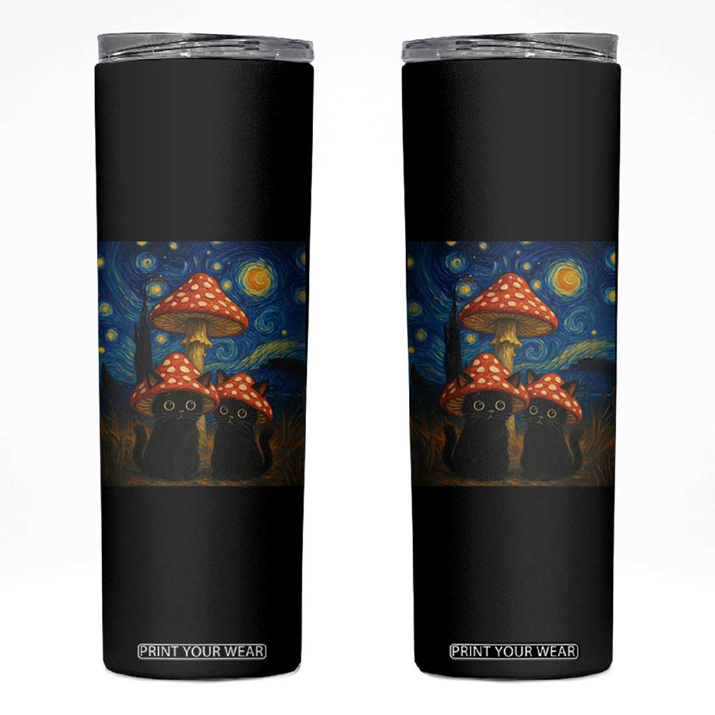Cute Black Cat Mushroom Skinny Tumbler Stary Night Vangogh Amanita Muscaria TS14 Black Print Your Wear