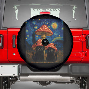 Cute Black Cat Mushroom Spare Tire Cover Stary Night Vangogh Amanita Muscaria TS14 Black Print Your Wear