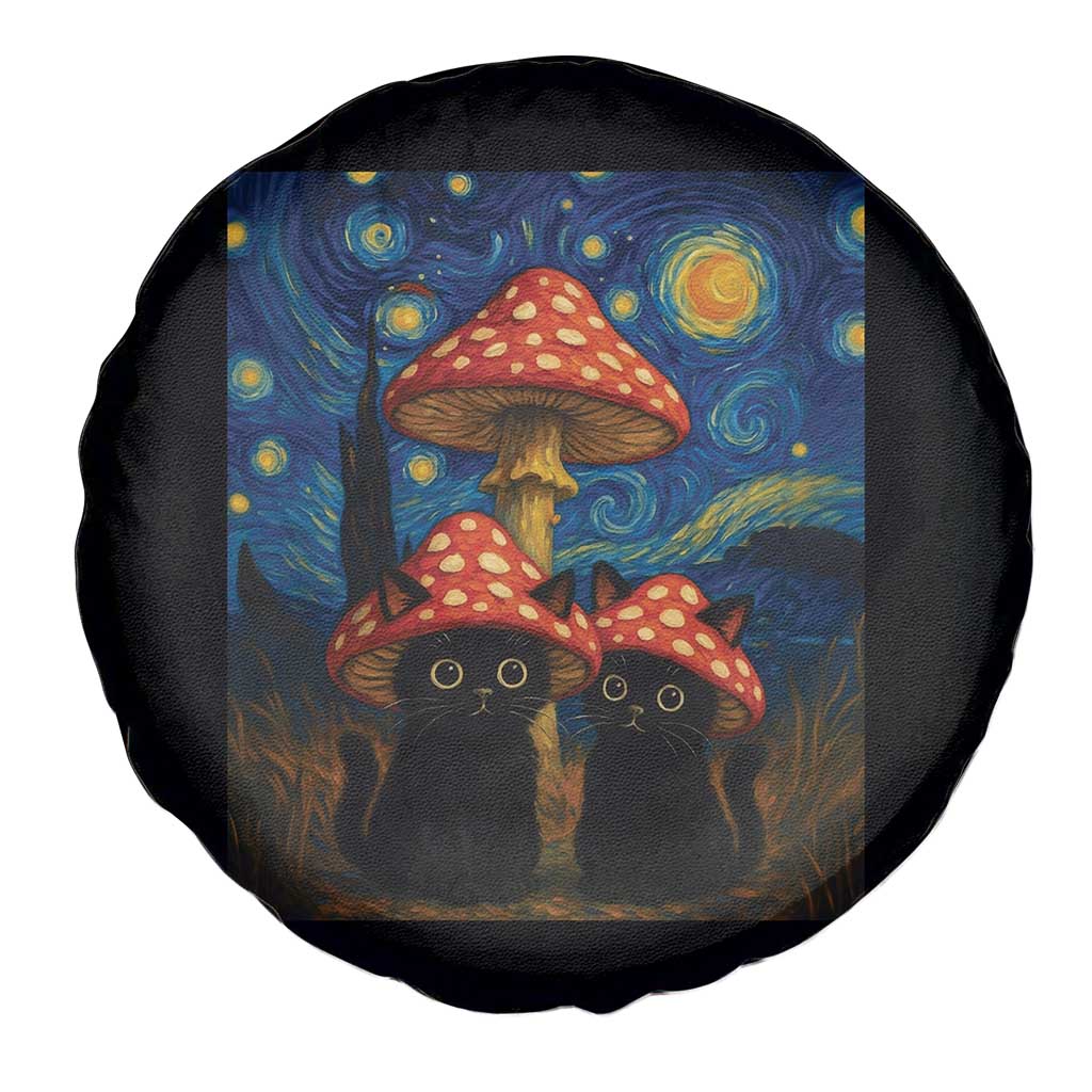 Cute Black Cat Mushroom Spare Tire Cover Stary Night Vangogh Amanita Muscaria TS14 Print Your Wear