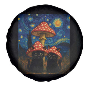 Cute Black Cat Mushroom Spare Tire Cover Stary Night Vangogh Amanita Muscaria TS14 Print Your Wear