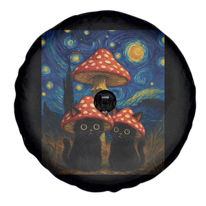 Cute Black Cat Mushroom Spare Tire Cover Stary Night Vangogh Amanita Muscaria TS14 Print Your Wear
