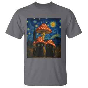 Cute Black Cat Mushroom T Shirt Stary Night Vangogh Amanita Muscaria TS14 Charcoal Print Your Wear